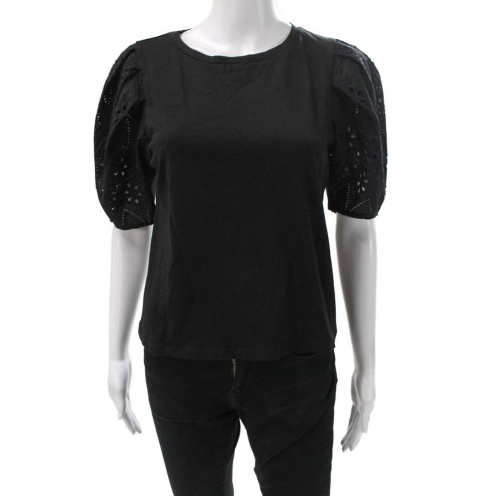 Industry Women Basic T-Shirt Black Cotton Round Neck Short Sleeve Size S Petite